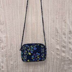 Vera Bradley Indigo Pop Navy Blue Purple Green Quilted Floral Mini Crossbody